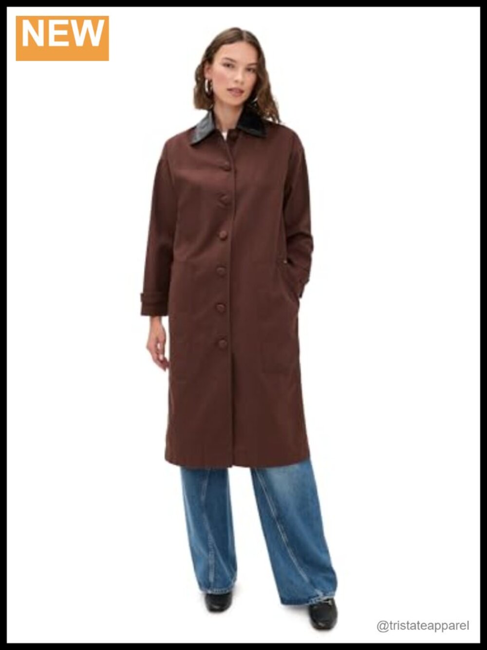 Oversized Utility Barn Jacket Faux Leather Trim Cotton Canvas